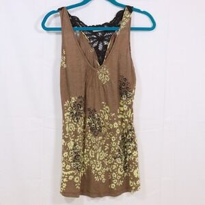 Testament‎ Tank Top Medium Brown Womens Floral Lace Back Boho